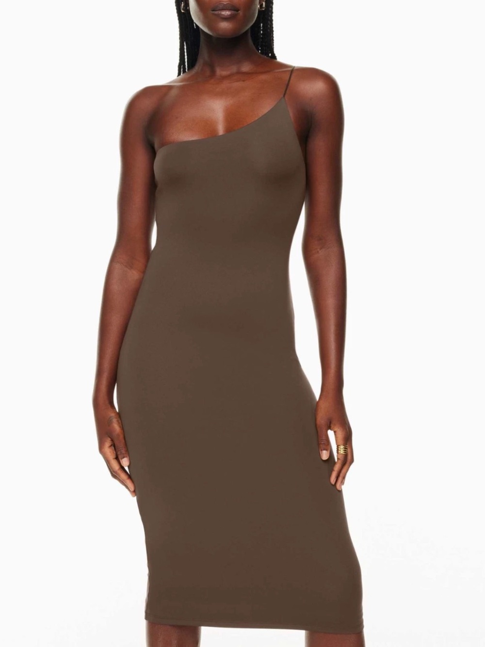 Babaton Contour Brown One Shoulder Midi Dress Size Small Bodycon Stretchy